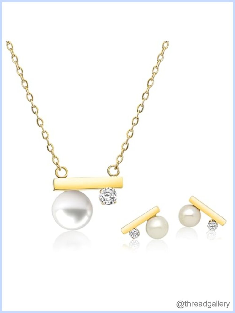 18K Gold Plated Freshwater Pearl Necklace and Earring Set Cubic Zirconia